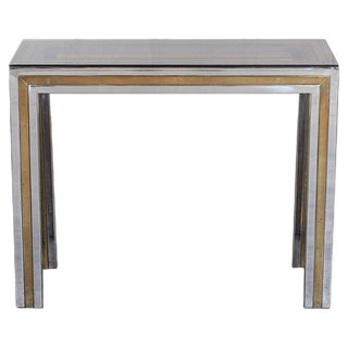 Italian Chrome and Brass Glass Console Table, 1970s For Sale