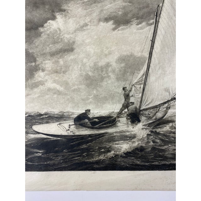 Early 20th Century Antique Nautical Seascape Circa 1919 Maritime Engraving Print, Sailboats in Rough Seas For Sale - Image 5 of 10