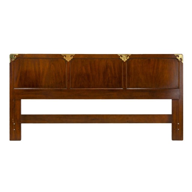 Campaign Vintage Henredon "Regiment" Campaign King Size Walnut Headboard For Sale - Image 3 of 5