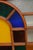 English Art / Stained Glass & Wood Window Panel / Color W/ Yellow & Blue Arches in Center For Sale - Image 3 of 17
