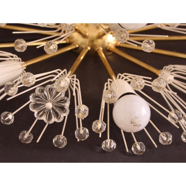 Gold Large Mid-Century Modern Snowball Ceiling Lamp in Glass and Brass by Emil Stejnar for Rupert Nikoll, 1950s For Sale - Image 8 of 18