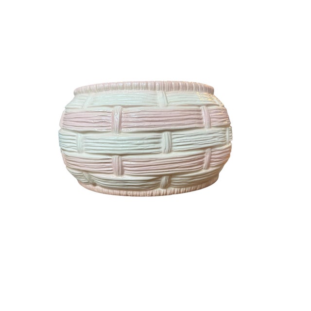 Vintage Pink Basketweave Ceramic Pot Norwood 1988 For Sale - Image 6 of 8