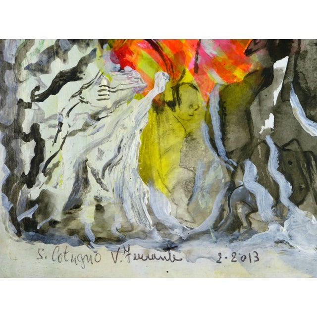 Brightly colored Italian abstract, 2013. Acrylic and ink painting, signed and dated lower left. Original artwork on paper...