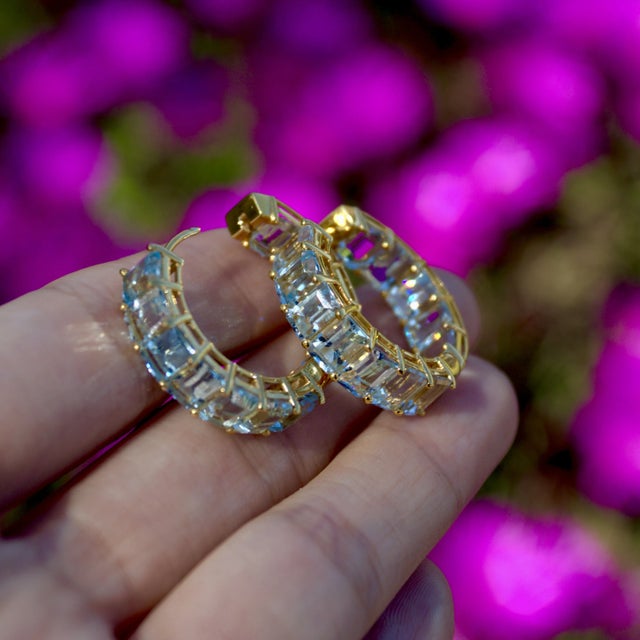 Not Yet Made - Made To Order Nina Zhou 20ct Natural Aquamarine Inside-Out Hoop Earrings in 14k Yellow Gold - a Pair For Sale - Image 5 of 8