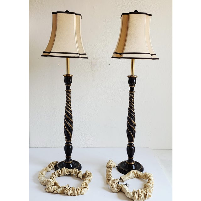 Twisted Tall Buffet Painted Brass Lamps-a Pair For Sale - Image 4 of 12