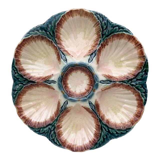 Majolica Oyster Plate Sarreguemines, Circa 1870 For Sale