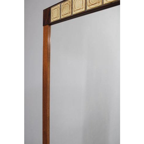Glass Mid-Century Danish Rectangular Wood and Tile Wall Mirror, 1960s For Sale - Image 7 of 10