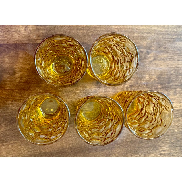Mid-Century Modern Anchor Hocking Milano Honey Gold Juice Glasses - Set of 5 For Sale - Image 3 of 11