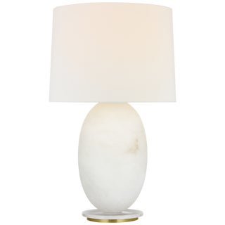 Barbara Barry by Visual Comfort Signature Folly 27" Rotatable Cordless Table Lamp in Alabaster with Linen Shade For Sale