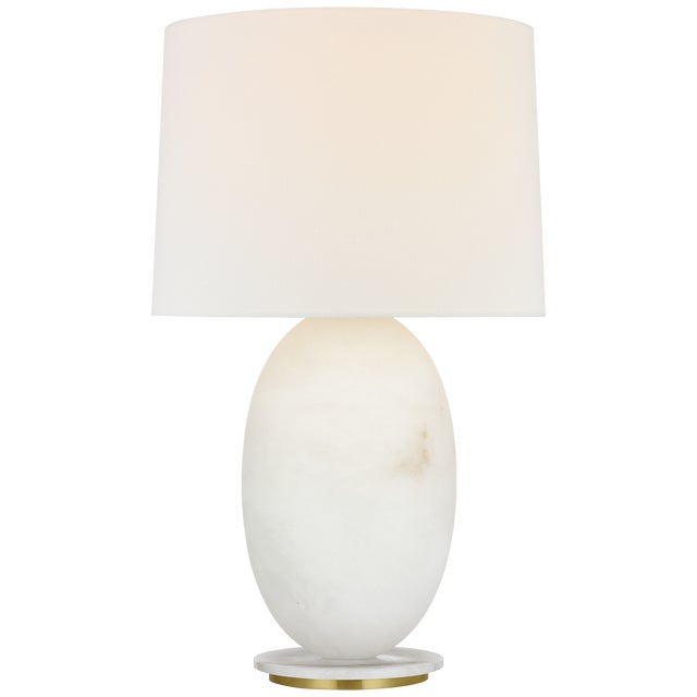 Barbara Barry by Visual Comfort Signature Folly 27" Rotatable Cordless Table Lamp in Alabaster with Linen Shade For Sale