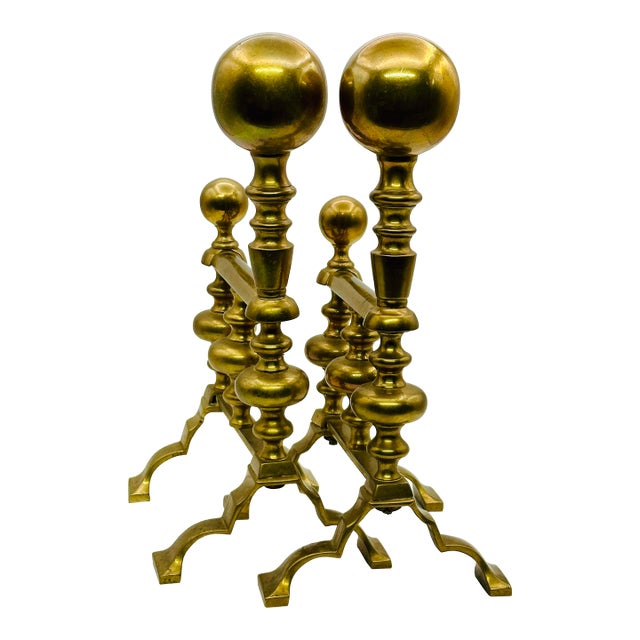 Antique Federal Style Brass Fire Dogs - A Pair For Sale