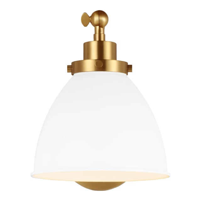 Chapman & Myers by Visual Comfort Studio Wellfleet Single Arm Dome Task Sconce, Matte White & Burnished Brass For Sale