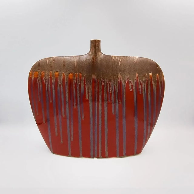 1970s Gorgeous polychrome red and brown lava vase in ceramic. Made in Germany. The item is in excellent condition. This...