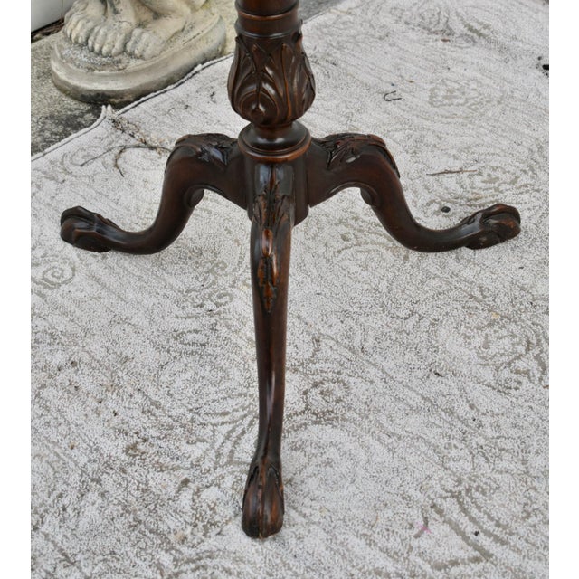 Vintage Carved Mahogany Chippendale Style Tilt Top Table For Sale - Image 4 of 13