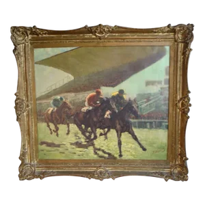 Jean Keuterickx (American, 1907-1969) Santa Anita Racetrack Oil on Canvas Circa 1950s