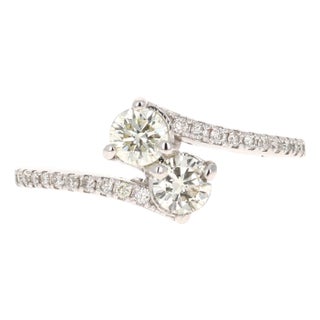 0.69 Carat Two Stone Diamond Ring 14 Karat White Gold, Size 7 For Sale
