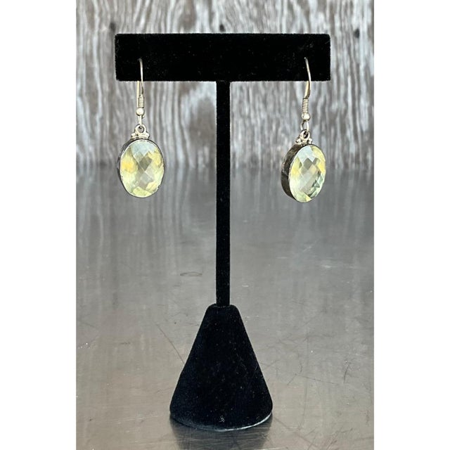 Vintage 925 Silver Drop Earrings With Green Gemstone For Sale - Image 10 of 12