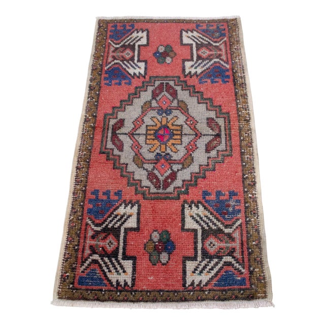 Distressed Low Pile Turkish Petite Rug Hand Knotted Faded Mat Enrty Decor- 1'8'' X 3' For Sale - Image 4 of 13
