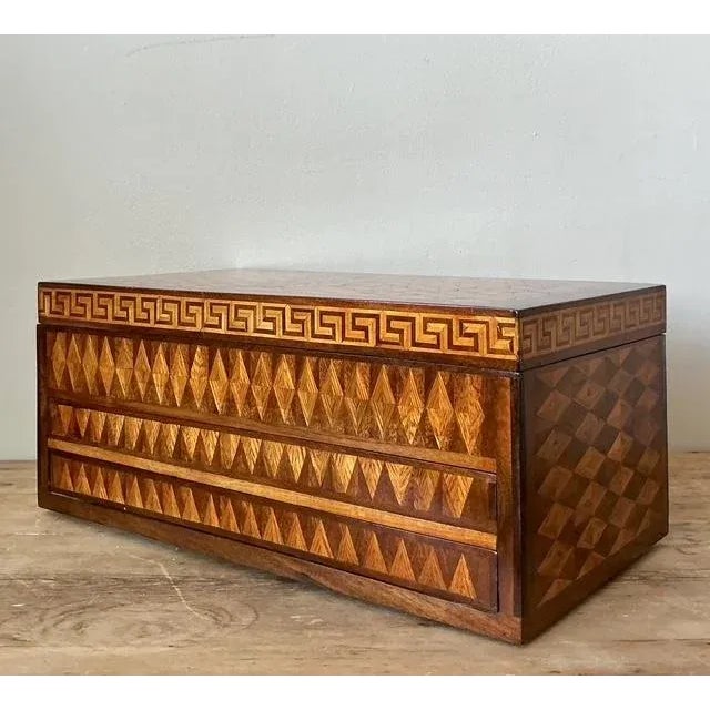 Vintage Boho Greek Key Marquetry Box For Sale - Image 11 of 11