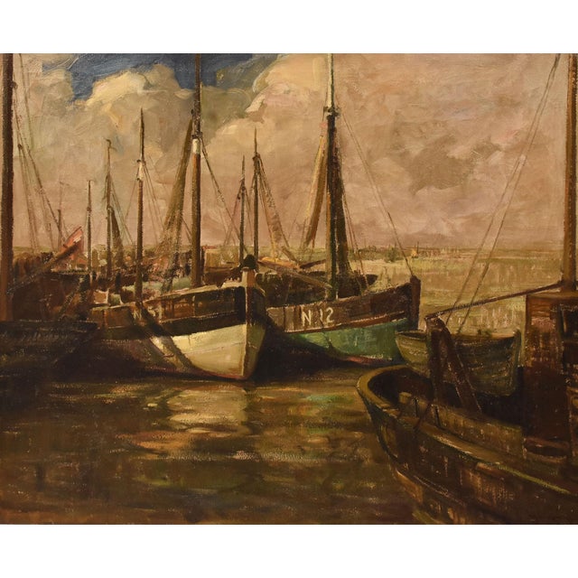 Pierre Verbeke, Marine Painting with Boats, 1920s, Oil on Canvas, Framed For Sale - Image 3 of 11