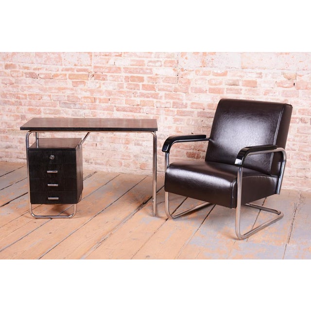 Black Bauhaus Writing Desk in Oak and Chromed Steel by Robert Slezák, Czech, 1930s For Sale - Image 8 of 16