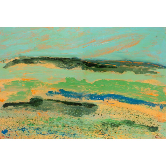 A 1980s acrylic on paper diptych painting by the American artist Harry Hilson (1935-2004). This diptych depicts an...