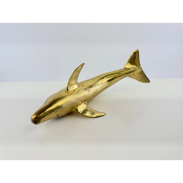 Vintage Mid-Century Brass Dolphin Sculpture For Sale - Image 9 of 9