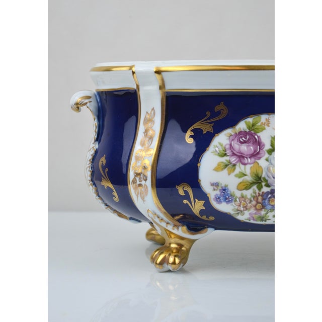 Blue Cobalt Blue and Gilt Porcelain Jardinière, Portugal, 1950s For Sale - Image 8 of 14