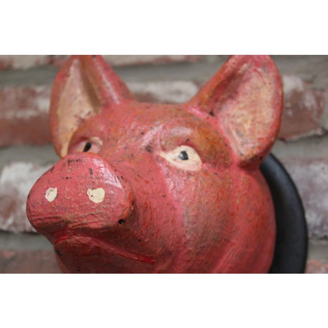 Wood Vintage German Carved and Painted Black Forest Pig Mounted Wall Sculpture For Sale - Image 7 of 10