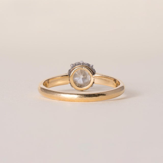 Antique 18k Gold and Platinum 1.10 Carat Old Mine Cushion Diamond Solitaire Ring, Size 7 For Sale In Los Angeles - Image 6 of 6