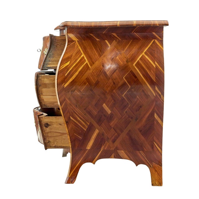 Rococo Inlaid Plum Bombe Chest of Drawers, 1730s For Sale - Image 9 of 13