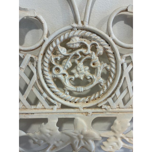 Late 20th Century Vintage White Wrought Iron Wall Shelf With Hooks, Ornate Lattice and Floral Detail For Sale - Image 5 of 14