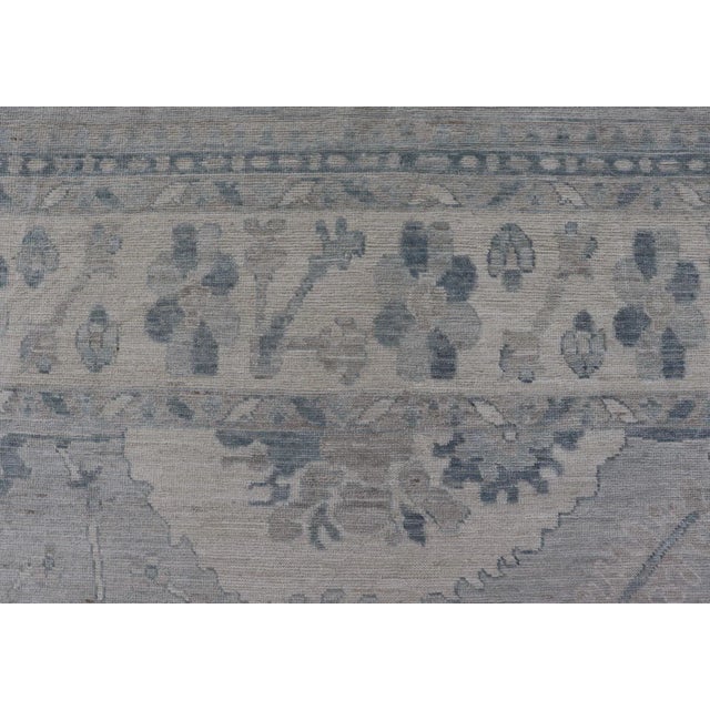 Large Modern Oushak With Floral Motifs With Cream Grey Blue and Powder Blue For Sale - Image 9 of 12