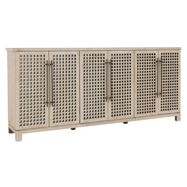 Beautiful salvaged pine wood lattice six-door sideboard with antique mirror backing. Simple clean design with interest and...