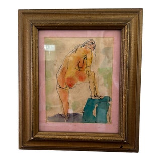 1966 Signed Joseph Kardonne Mid-Century Modern Expressionist Nude in Vintage Gilt Frame For Sale