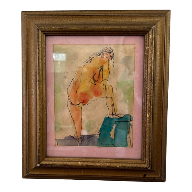 1966 Signed Joseph Kardonne Mid-Century Modern Expressionist Nude in Vintage Gilt Frame For Sale