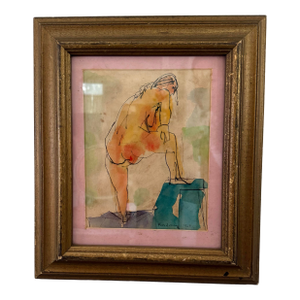 1966 Signed Joseph Kardonne Mid-Century Modern Expressionist Nude in Vintage Gilt Frame