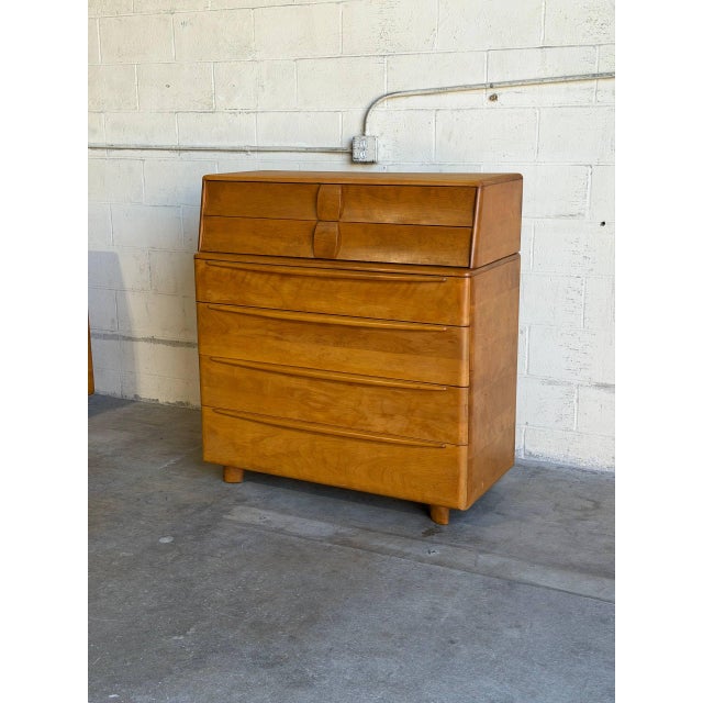 Heywood-Wakefield Maple Wood Tallboy Chest 6-Drawer Dresser Mid-Century Modern 1950s For Sale - Image 10 of 10
