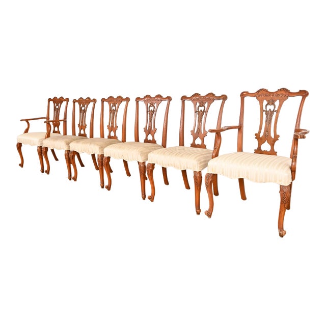 Romweber French Provincial Louis XV Burl Wood Dining Chairs, Set of Six For Sale
