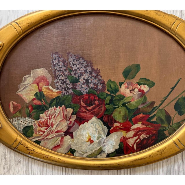 Victorian Victorian French Floral Oil Painting For Sale - Image 3 of 6