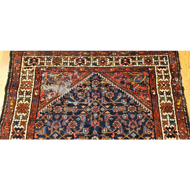 1900 - 1909 Vintage Persian Malayer Area Rug, Hand-Knotted Wool, Geometrical Pattern, 4x7, Navy & Ivory For Sale - Image 5 of 12