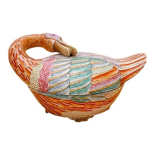 Vintage Famille Rose Goose Form Tureen For Sale