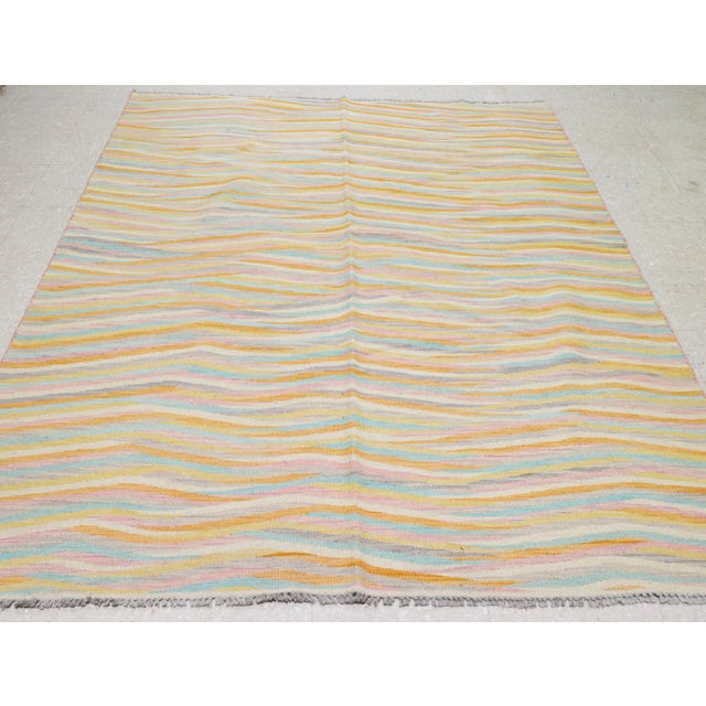 Vintage Afghan Maimana hand woven kilim with natural colors,organic wool and geometric pattern.