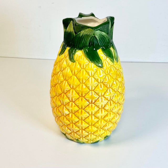 1980s Vintage Boho Chic Coastal Trompe L’Oeil Pineapple Pitcher For Sale - Image 10 of 11