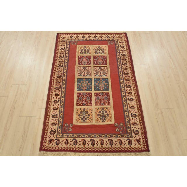 Farmhouse Gabbeh Rug 3’5” X 5’4” Red Wool Vintage Tribal Hand-Knotted Oriental Carpet For Sale - Image 3 of 11