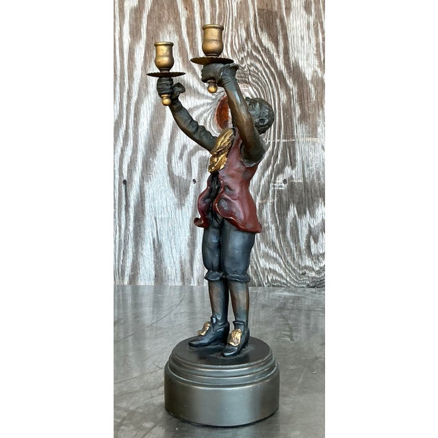 Late 20th Century Vintage Regency Polychrome Monkey Candlestick For Sale - Image 5 of 12