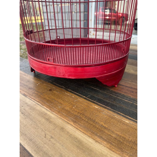 1970s Vintage Red Wood Bird Cage For Sale - Image 5 of 7