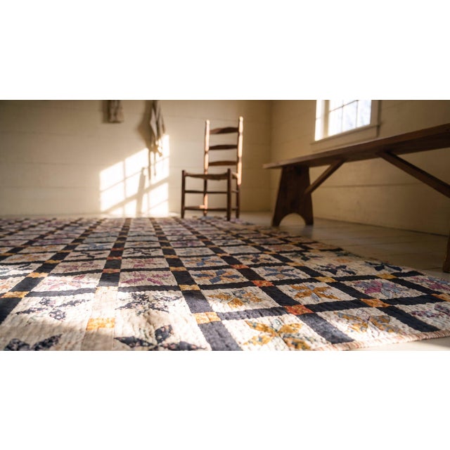 1930s Multicolor Geometric 4Star Antique American Quilt 5'3" X 6'5'' Handknotted Cotton Carpet Rug For Sale - Image 15 of 16
