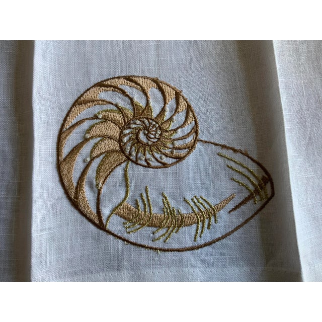 Kim Seybert Set of 3 Vintage White Shell Themed Linen Napkins or Hand Towels by Kim Sevbert For Sale - Image 4 of 9
