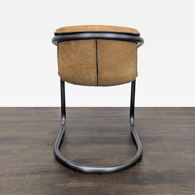 2000 - 2009 Industrial Style Lounge Chair With Metal Frame and Brown Leather Seat For Sale - Image 5 of 10